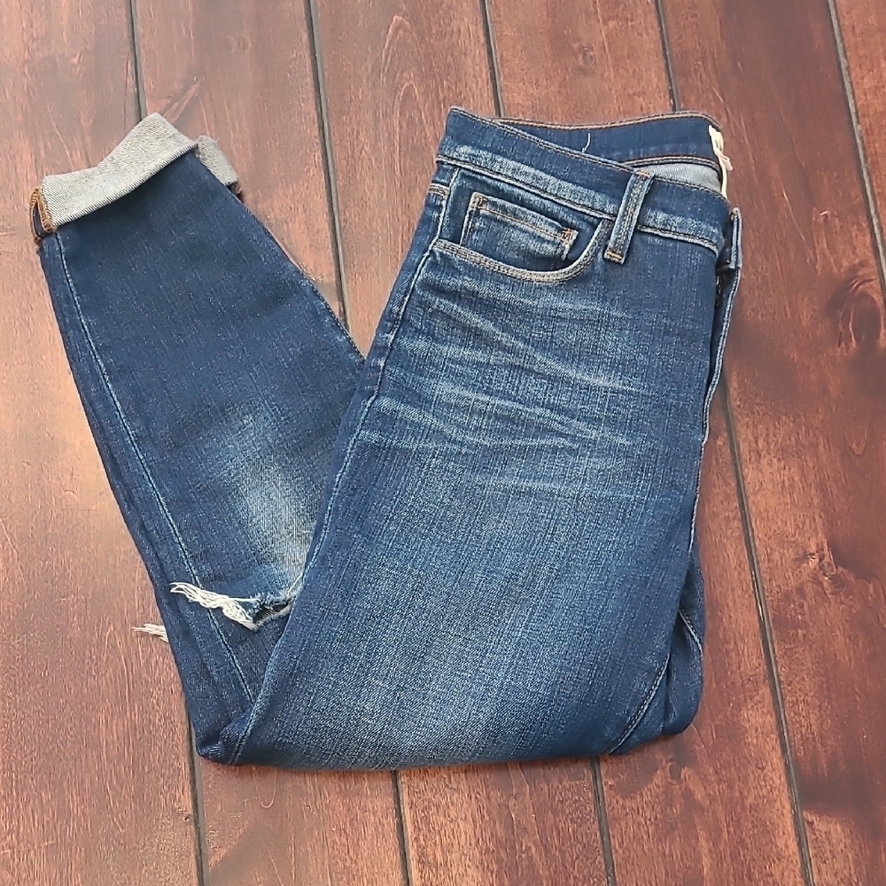L'Agence Blue Rachel Slim High Rise Distressed Ripped Cropped Jeans Size 27 - Picture 6 of 8